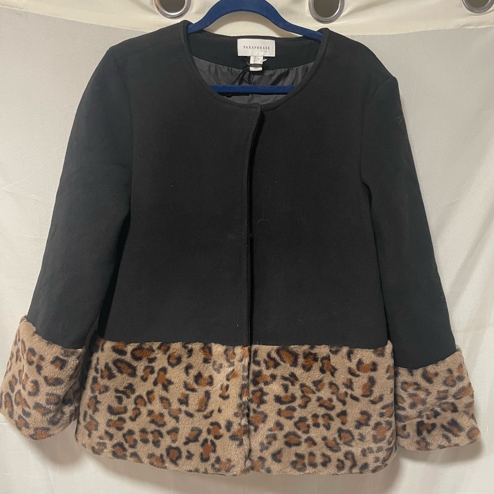 Paraphrase Fleece Jacket with Faux Fur Trim Size Large